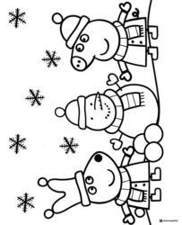 Peppa Pig Coloring Page Peppa friends and snowman in snow