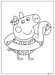 Peppa Pig Coloring Page Peppa in swimsuit with flamingo float