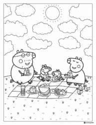 Peppa Pig Coloring Page Peppas family enjoying a picnic