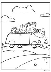 Peppa Pig Coloring Page Peppas family in a car