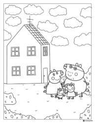 Peppa Pig Coloring Page Peppas family outside house