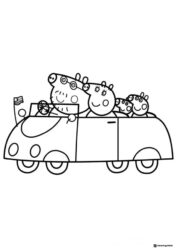 Peppa Pig Coloring Page Peppas family riding in a car