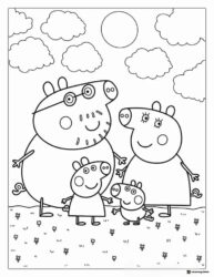 Peppa Pig Coloring Page Peppas family smiling outside
