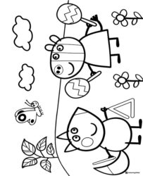Peppa Pig Coloring Page Suzy Sheep and Freddy Fox playing