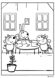 Peppa Pig Coloring Page friends drawing at a table