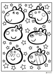 Peppa Pig Coloring Page main characters faces