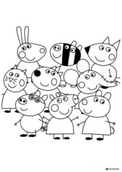 Peppa Pig Coloring Sheet A group of Peppa Pig characters