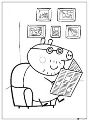 Peppa Pig Coloring Sheet Grandpa Pig reading a newspaper