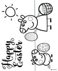 Peppa Pig Coloring Sheet Happy Easter with Peppa and eggs