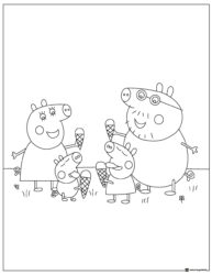 Peppa Pig Coloring Sheet Peppa George Mummy and Daddy eating ice cream