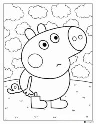 Peppa Pig Coloring Sheet Peppa Pig in a field with clouds