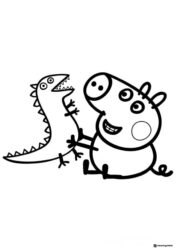 Peppa Pig Coloring Sheet Peppa Pig playing with a dinosaur toy