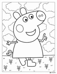 Peppa Pig Coloring Sheet Peppa Pig smiling in a field