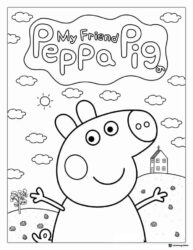 Peppa Pig Coloring Sheet Peppa Pig smiling in a landscape