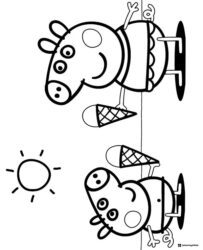 Peppa Pig Coloring Sheet Peppa and George with ice cream