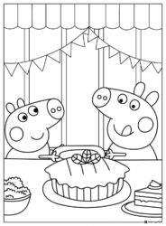 Peppa Pig Coloring Sheet Peppa and friend with a birthday cake