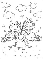 Peppa Pig Coloring Sheet Peppa and friends singing together