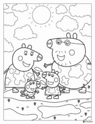 Peppa Pig Coloring Sheet Peppas family playing in puddles