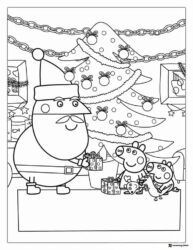 Peppa Pig Coloring Sheet Santa Peppa and friends with gifts
