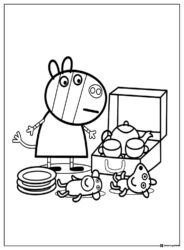 Peppa Pig Coloring Sheet Zoe Zebra with toys and tea set