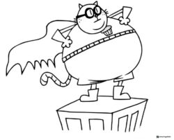 Petey the Cat coloring page on a pedestal