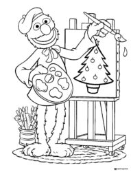 Picasso style monster Coloring Page painting Christmas tree