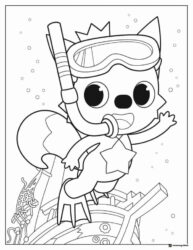 Pinkfong coloring page wearing snorkel gear swimming