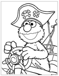 Pirate Elmo steering a ship coloring page