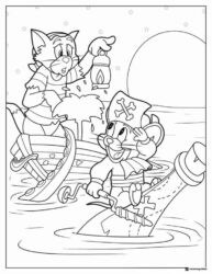 Pirate Tom Jerry in boats coloring page