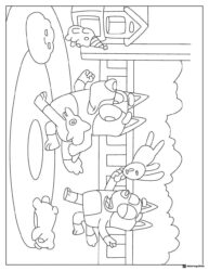 Playground Bluey Coloring Sheet with Toys and Bunnies