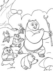Po and other pandas training coloring page