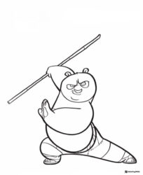 Po with a staff Kung Fu Panda Coloring Page