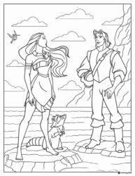 Pocahontas and John Smith on Rocks Coloring Page