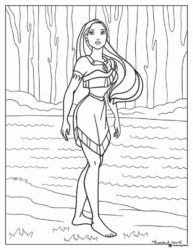 Pocahontas by River in Forest Coloring Page