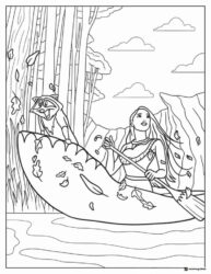 Pocahontas in Canoe with Meeko Coloring Page