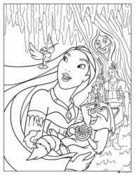 Pocahontas with Animals and Grandmother Willow Coloring Page