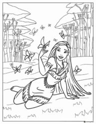 Pocahontas with Butterflies Coloring Page