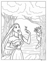 Pocahontas with Hummingbird and Meeko Coloring Page