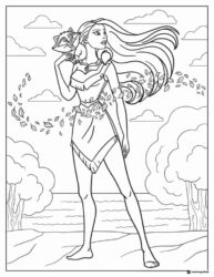 Pocahontas with Meeko and Leaves Coloring Page