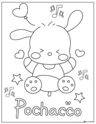Pochacco with Hearts and Music Notes Coloring Page 1