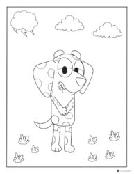 Polka Dot Dog Coloring Page with Lightning and Cloudy Sky