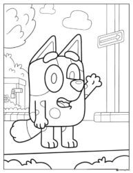 Polka Dot Dog Coloring Sheet Waving by Sidewalk Sign