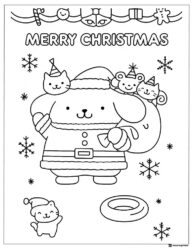 Pompompurin Coloring Page celebrating Christmas with friends