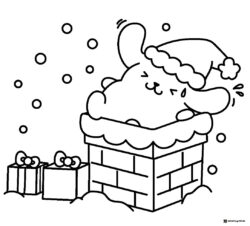 Pompompurin Coloring Page dressed as Santa in chimney