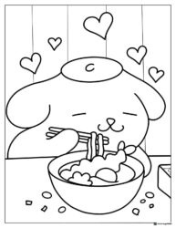 Pompompurin Coloring Page eating noodles with chopsticks