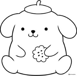 Pompompurin Coloring Page holding a cookie