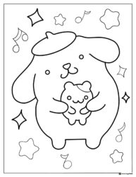 Pompompurin Coloring Page hugging small bear with notes