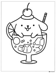 Pompompurin Coloring Page in a drink with ice and fruit