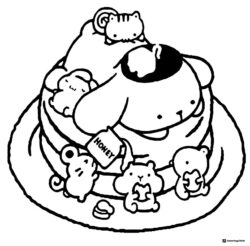 Pompompurin Coloring Page on a pancake stack with friends