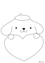 Pompompurin Coloring Page peeking over a big heart